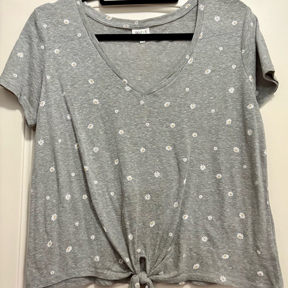 ELF Tops - ELF Gray Tie-Front Short Sleeve Tee